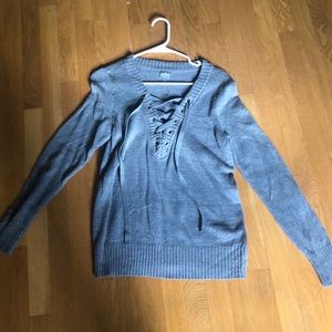 Grey lace up sweater